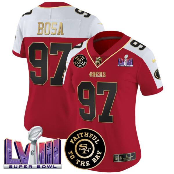 Women's 49ers Faithful & Super Bowl LVIII Patch Vapor Jersey - All Stitched - Image 47