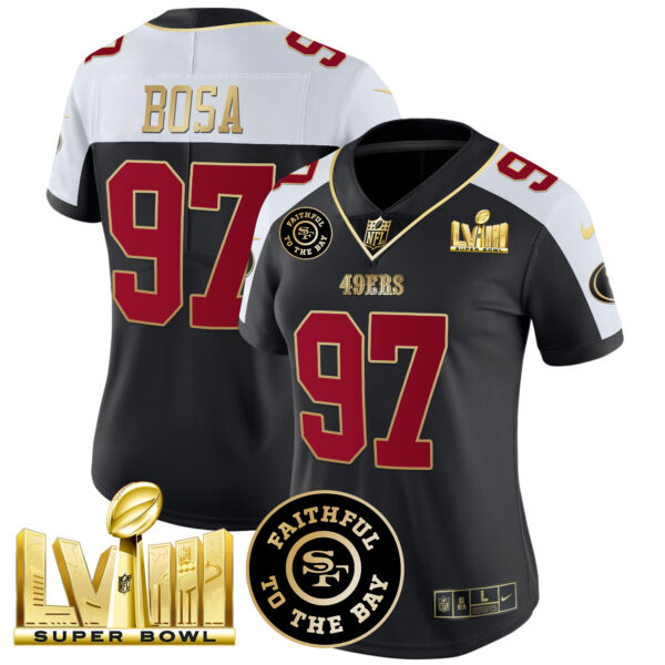 Women's 49ers Faithful & Super Bowl LVIII Gold Patch Vapor Jersey - All Stitched - Image 7