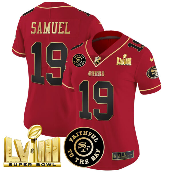 Women's 49ers Faithful & Super Bowl LVIII Gold Patch Vapor Jersey - All Stitched - Image 12