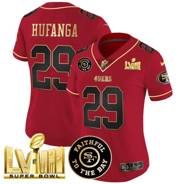 Women's 49ers Faithful & Super Bowl LVIII Gold Patch Vapor Jersey - All Stitched - Image 20