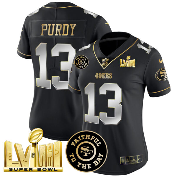 Women's 49ers Faithful & Super Bowl LVIII Gold Patch Vapor Jersey - All Stitched - Image 33