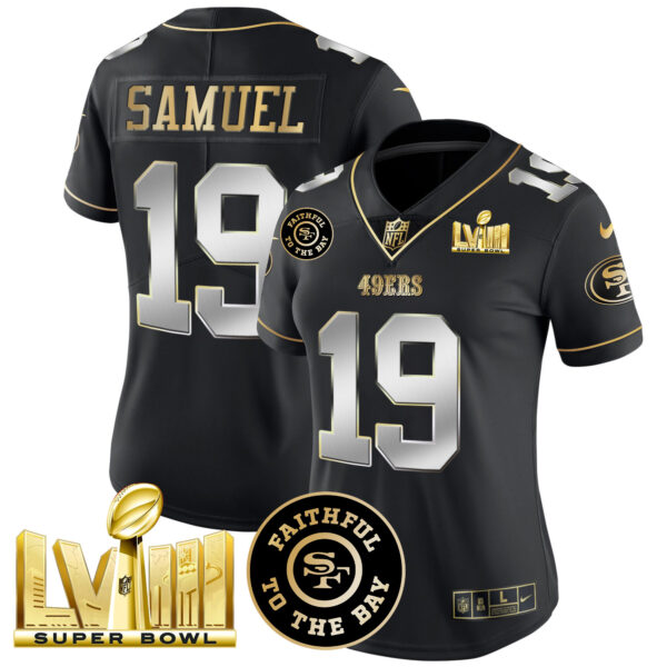 Women's 49ers Faithful & Super Bowl LVIII Gold Patch Vapor Jersey - All Stitched - Image 32