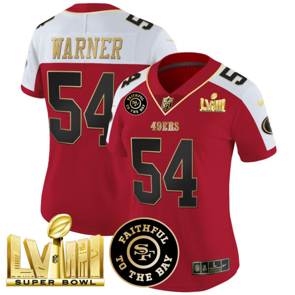 Women's 49ers Faithful & Super Bowl LVIII Gold Patch Vapor Jersey - All Stitched - Image 45