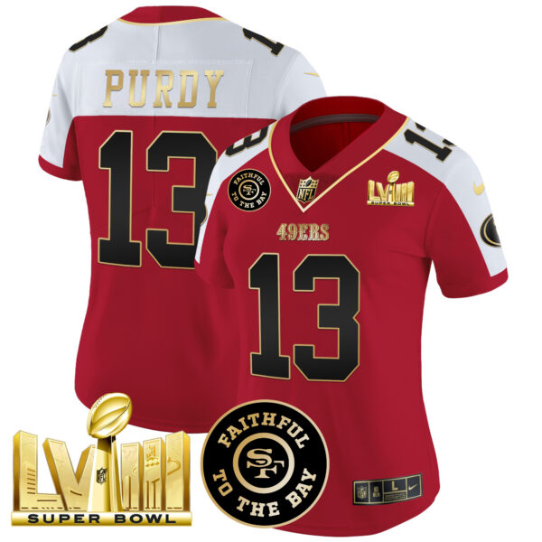 Women's 49ers Faithful & Super Bowl LVIII Gold Patch Vapor Jersey - All Stitched - Image 43