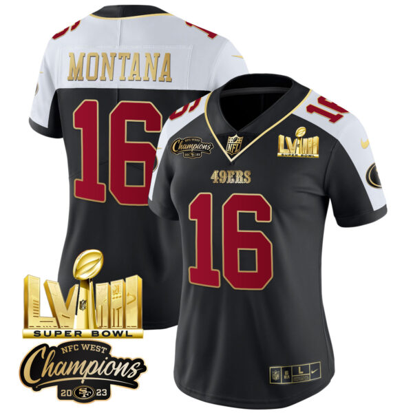 Women's 49ers NFC West Champions & Super Bowl LVIII Gold Patch Vapor Jersey V2 - All Stitched - Image 8