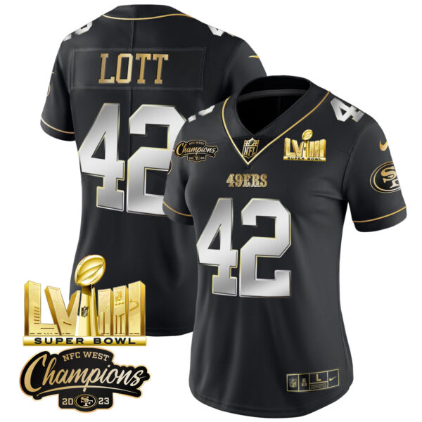 Women's 49ers NFC West Champions & Super Bowl LVIII Gold Patch Vapor Jersey V2 - All Stitched - Image 39