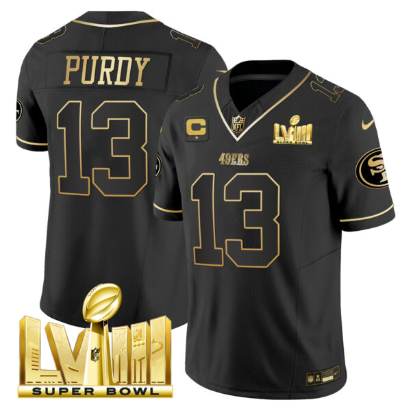 Men's 49ers Super Bowl LVIII Gold Patch Vapor Jersey V2 - All Stitched - Image 13