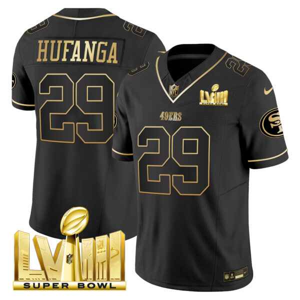 Men's 49ers Super Bowl LVIII Gold Patch Vapor Jersey V2 - All Stitched - Image 20