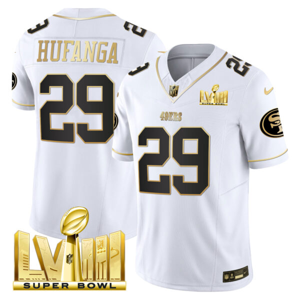 Men's 49ers Super Bowl LVIII Gold Patch Vapor Jersey V2 - All Stitched - Image 30