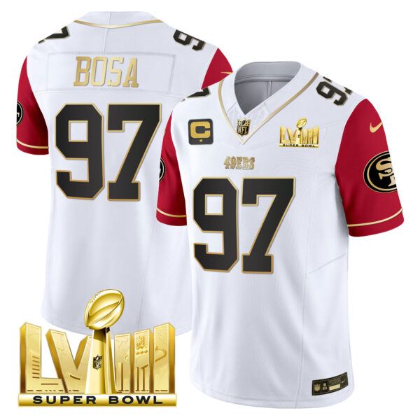 Men's 49ers Super Bowl LVIII Gold Patch Vapor Jersey V2 - All Stitched - Image 47