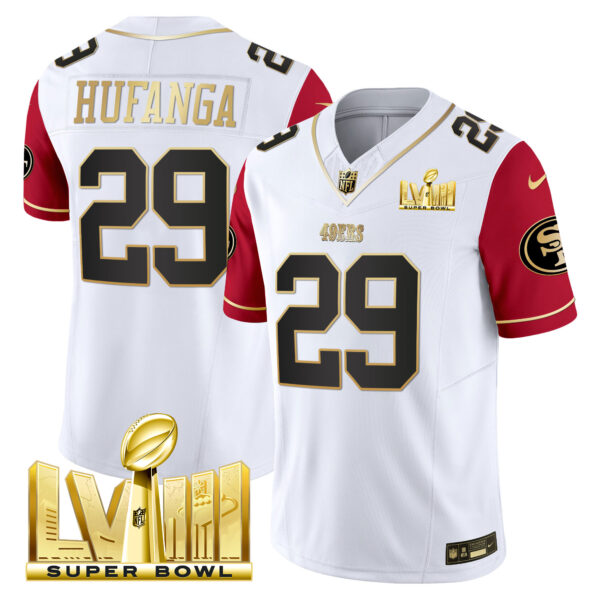Men's 49ers Super Bowl LVIII Gold Patch Vapor Jersey V2 - All Stitched - Image 50