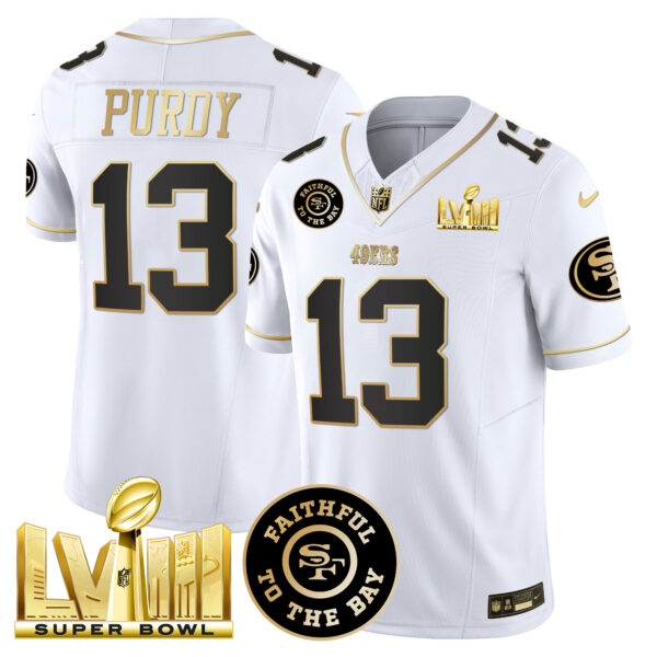 Men's 49ers Faithful & Super Bowl LVIII Gold Patch Vapor Jersey V2 - All Stitched - Image 23