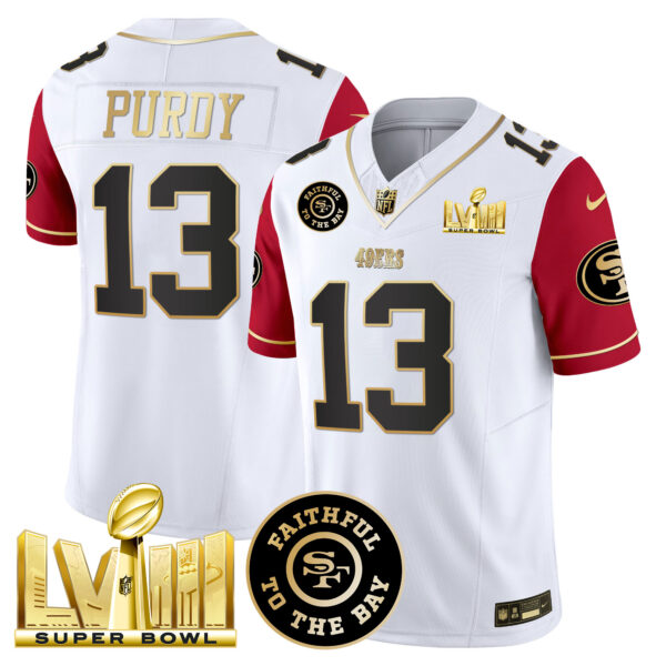 Men's 49ers Faithful & Super Bowl LVIII Gold Patch Vapor Jersey V2 - All Stitched - Image 43