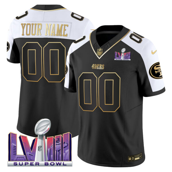 49ers Super Bowl LVIII Patch Vapor Custom Jersey V2 - All Stitched