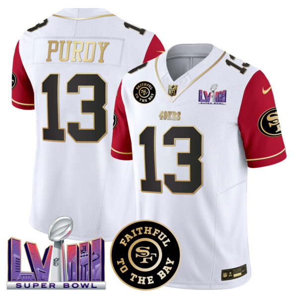 Men's 49ers Faithful & Super Bowl LVIII Patch Vapor Jersey V2 - All Stitched - Image 43