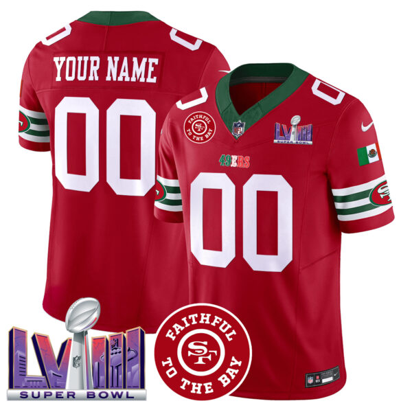 49ers Mexico Faithful & Super Bowl LVIII Patch Vapor Custom Jersey - All Stitched - Image 2