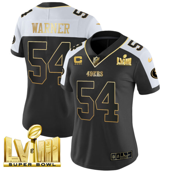 Women's 49ers Super Bowl LVIII Gold Patch Vapor Jersey V2 - All Stitched - Image 5