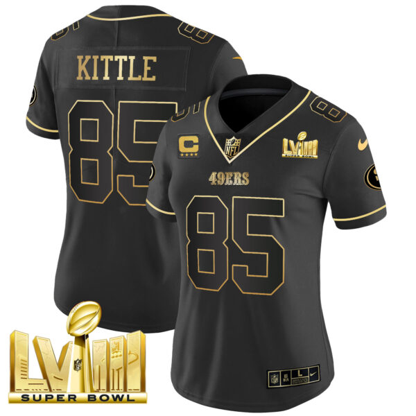Women's 49ers Super Bowl LVIII Gold Patch Vapor Jersey V2 - All Stitched - Image 14