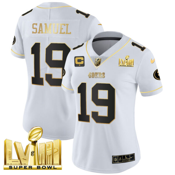 Women's 49ers Super Bowl LVIII Gold Patch Vapor Jersey V2 - All Stitched - Image 22