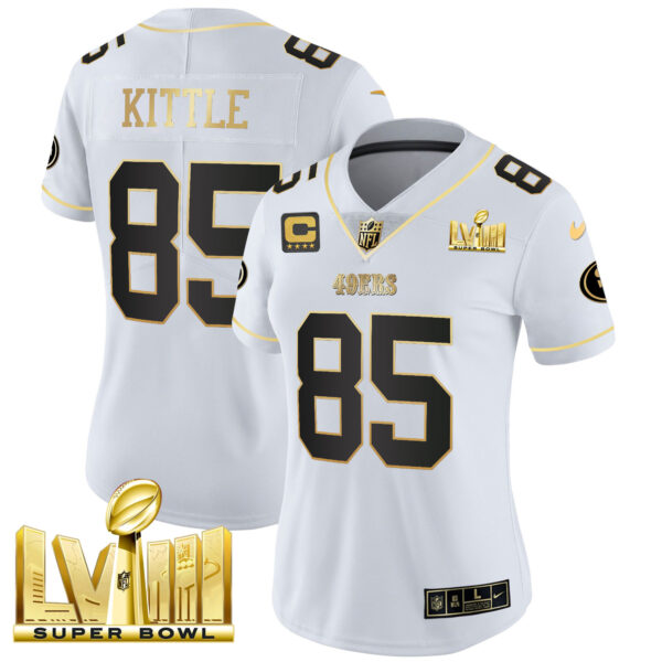 Women's 49ers Super Bowl LVIII Gold Patch Vapor Jersey V2 - All Stitched - Image 24