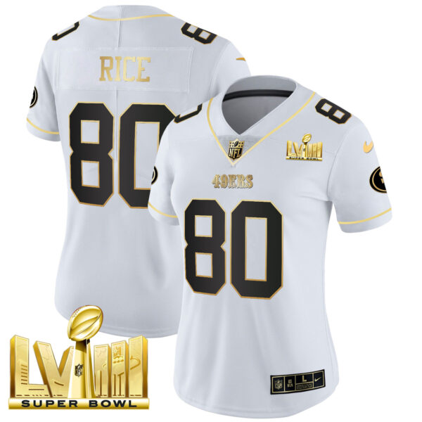 Women's 49ers Super Bowl LVIII Gold Patch Vapor Jersey V2 - All Stitched - Image 26
