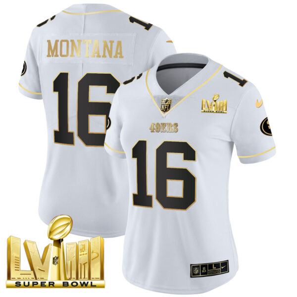 Women's 49ers Super Bowl LVIII Gold Patch Vapor Jersey V2 - All Stitched - Image 28