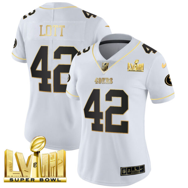 Women's 49ers Super Bowl LVIII Gold Patch Vapor Jersey V2 - All Stitched - Image 29
