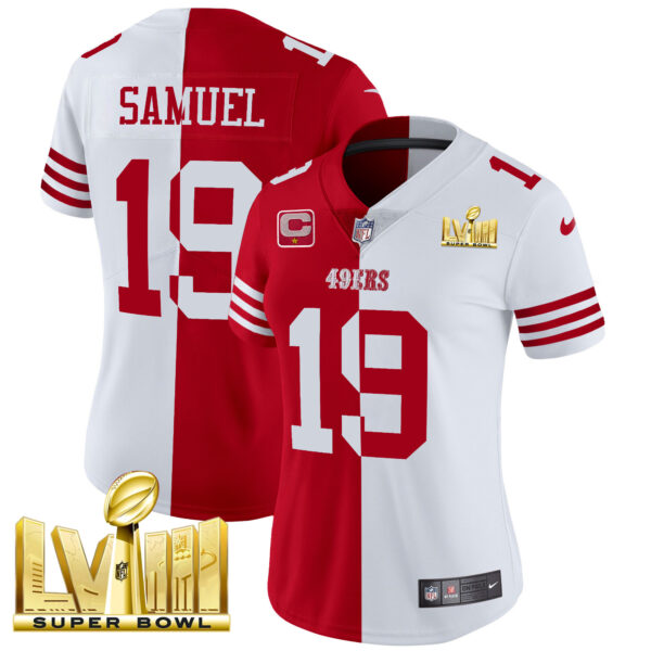 Women's 49ers Super Bowl LVIII Gold Patch Vapor Jersey V2 - All Stitched - Image 32