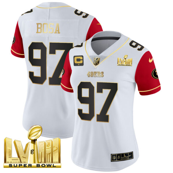 Women's 49ers Super Bowl LVIII Gold Patch Vapor Jersey V2 - All Stitched - Image 47