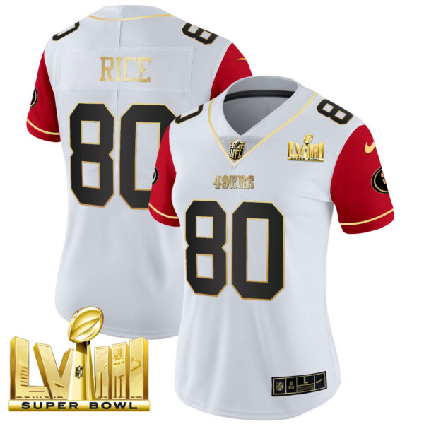 Women's 49ers Super Bowl LVIII Gold Patch Vapor Jersey V2 - All Stitched - Image 46