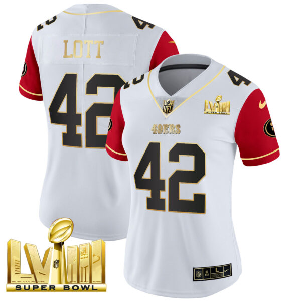 Women's 49ers Super Bowl LVIII Gold Patch Vapor Jersey V2 - All Stitched - Image 49