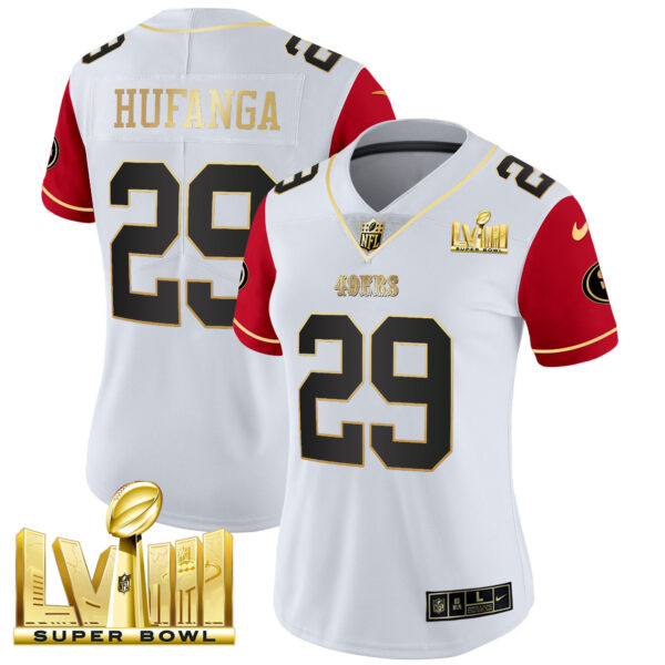 Women's 49ers Super Bowl LVIII Gold Patch Vapor Jersey V2 - All Stitched - Image 50
