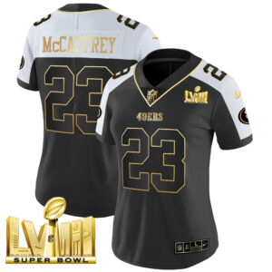 Women's 49ers Super Bowl LVIII Gold Patch Vapor Jersey V2 - All Stitched