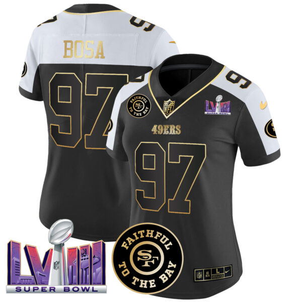 Women's 49ers Faithful & Super Bowl LVIII Patch Vapor Jersey V2 - All Stitched - Image 7
