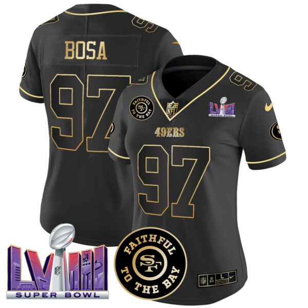 Women's 49ers Faithful & Super Bowl LVIII Patch Vapor Jersey V2 - All Stitched - Image 17
