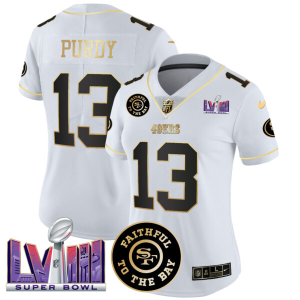 Women's 49ers Faithful & Super Bowl LVIII Patch Vapor Jersey V2 - All Stitched - Image 23