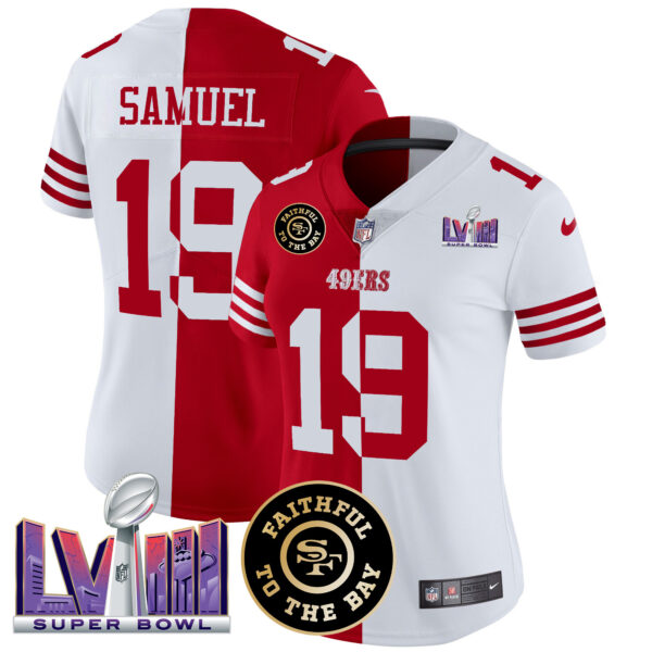 Women's 49ers Faithful & Super Bowl LVIII Patch Vapor Jersey V2 - All Stitched - Image 32