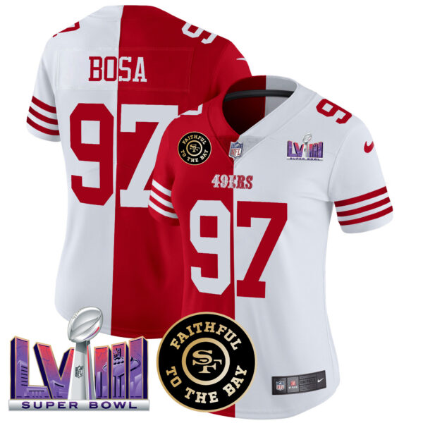 Women's 49ers Faithful & Super Bowl LVIII Patch Vapor Jersey V2 - All Stitched - Image 37