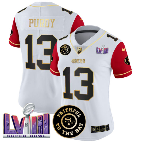 Women's 49ers Faithful & Super Bowl LVIII Patch Vapor Jersey V2 - All Stitched - Image 43
