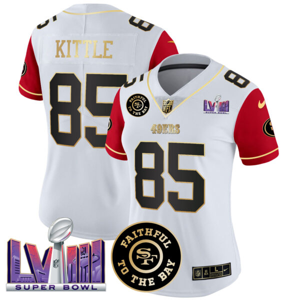 Women's 49ers Faithful & Super Bowl LVIII Patch Vapor Jersey V2 - All Stitched - Image 44