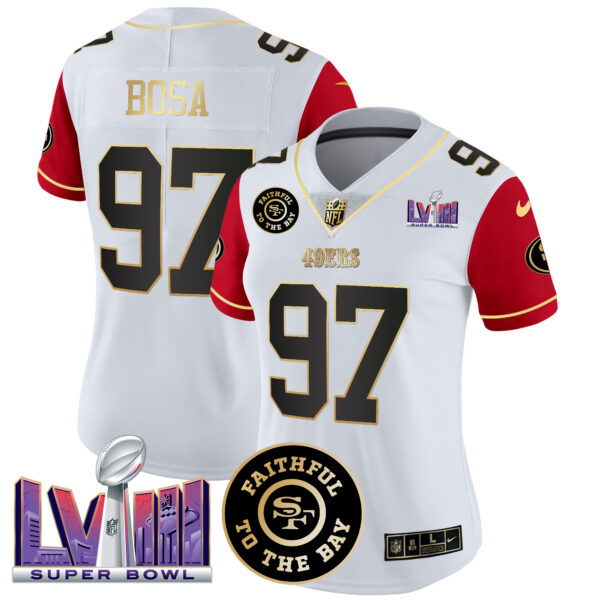 Women's 49ers Faithful & Super Bowl LVIII Patch Vapor Jersey V2 - All Stitched - Image 47