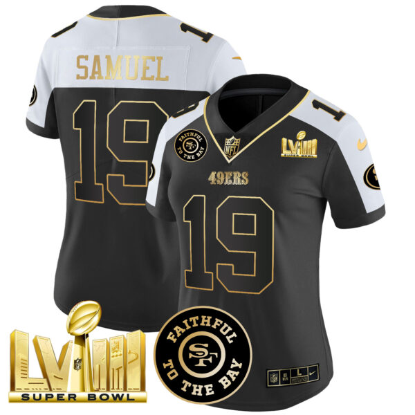 Women's 49ers Faithful & Super Bowl LVIII Gold Patch Vapor Jersey V2 - All Stitched - Image 2