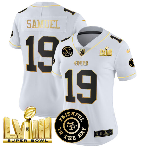 Women's 49ers Faithful & Super Bowl LVIII Gold Patch Vapor Jersey V2 - All Stitched - Image 22