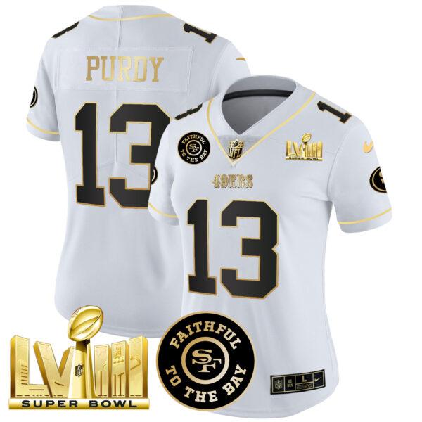 Women's 49ers Faithful & Super Bowl LVIII Gold Patch Vapor Jersey V2 - All Stitched - Image 23