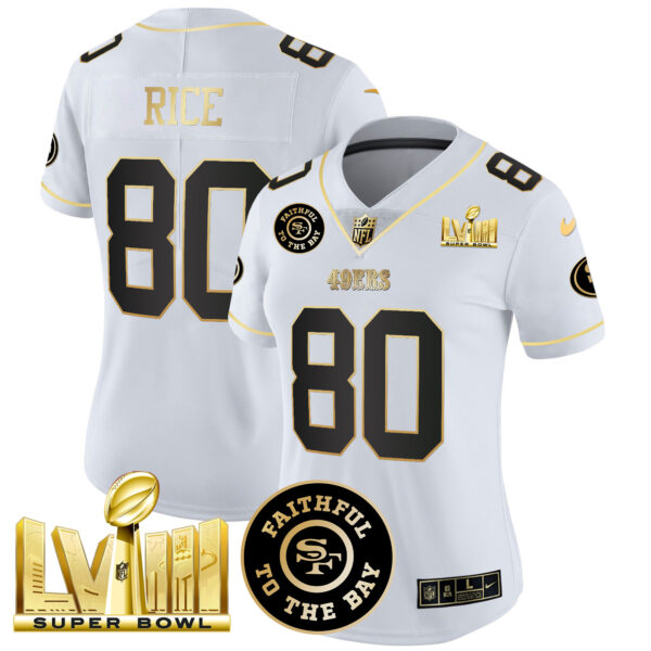 Women's 49ers Faithful & Super Bowl LVIII Gold Patch Vapor Jersey V2 - All Stitched - Image 26