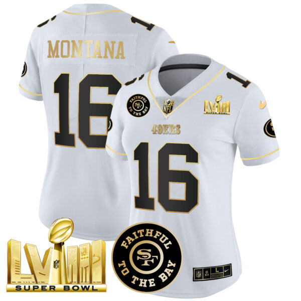 Women's 49ers Faithful & Super Bowl LVIII Gold Patch Vapor Jersey V2 - All Stitched - Image 28