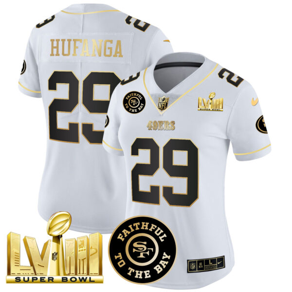 Women's 49ers Faithful & Super Bowl LVIII Gold Patch Vapor Jersey V2 - All Stitched - Image 30