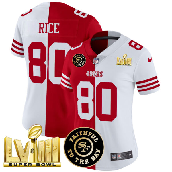 Women's 49ers Faithful & Super Bowl LVIII Gold Patch Vapor Jersey V2 - All Stitched - Image 36