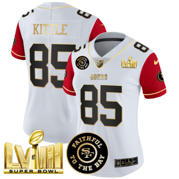 Women's 49ers Faithful & Super Bowl LVIII Gold Patch Vapor Jersey V2 - All Stitched - Image 44