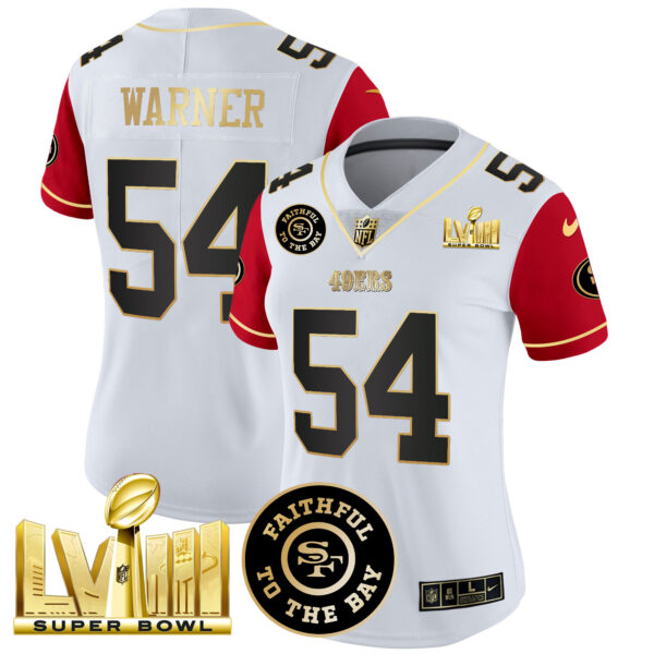Women's 49ers Faithful & Super Bowl LVIII Gold Patch Vapor Jersey V2 - All Stitched - Image 45
